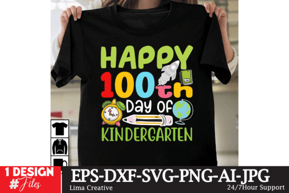 Happy 100th Day of Kindergarten Graphics for T-Shirt Designs